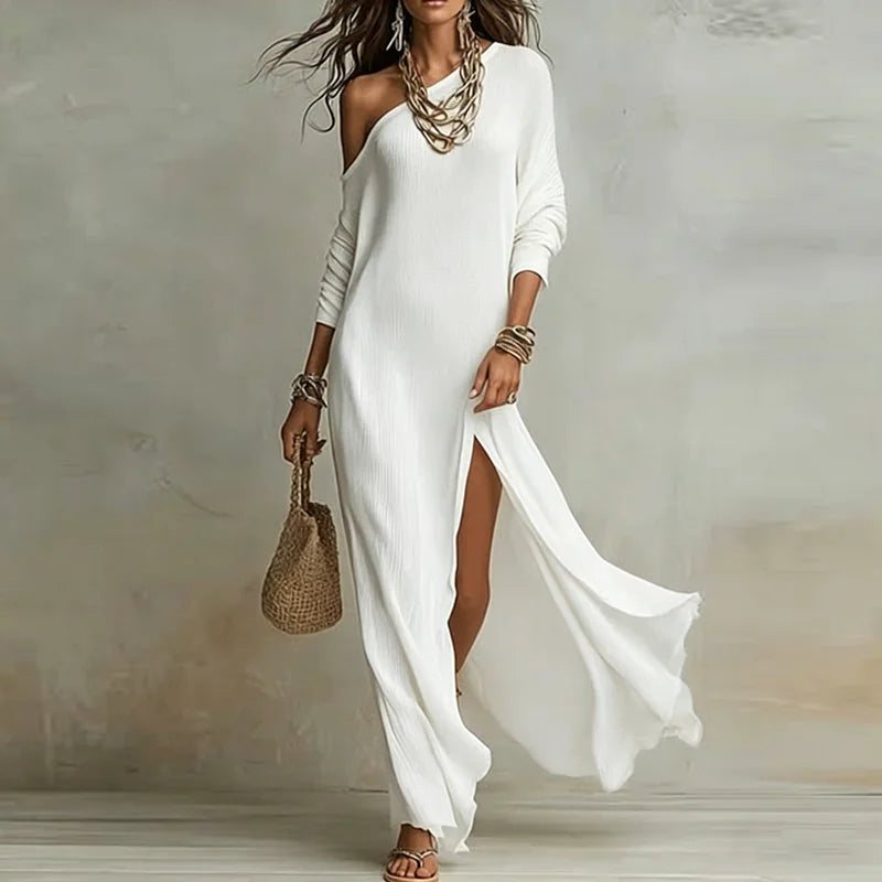 Spring One Shoulder Long Sleeve Holiday Dress Woman Sexy Skew Collar S – Cecuf