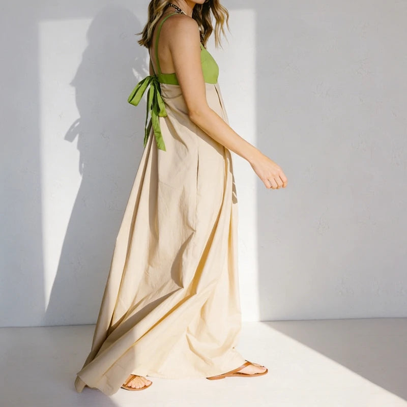 Women's Contrast Color Sleeveless Flowy Maxi Dress – Loose Fit Summer – Cecuf