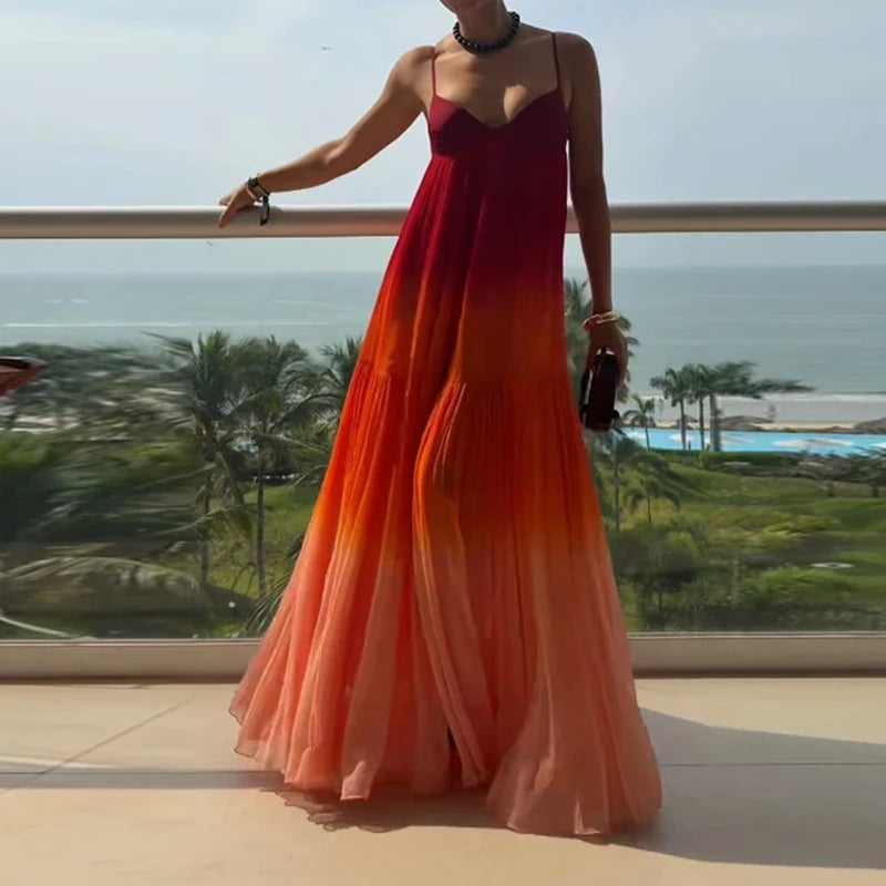 Women’s Gradient Color Slip Maxi Dress – Casual Vacation Sleeveless Strappy Sundress Summer 2026