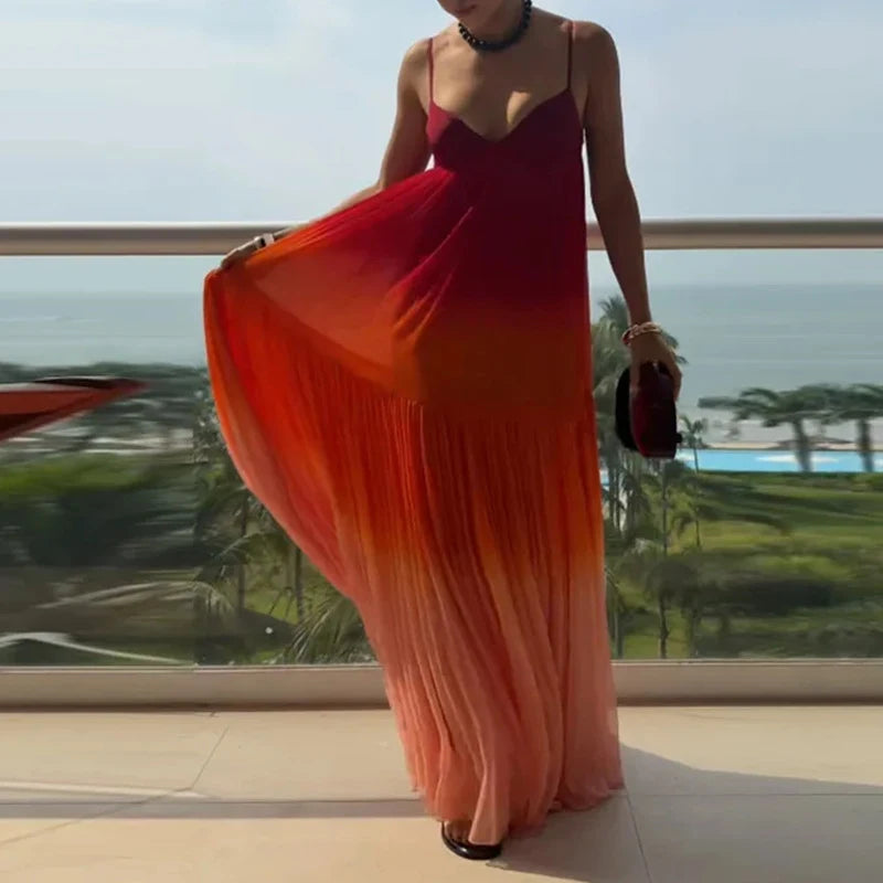 Women’s Gradient Color Slip Maxi Dress – Casual Vacation Sleeveless Strappy Sundress Summer 2026