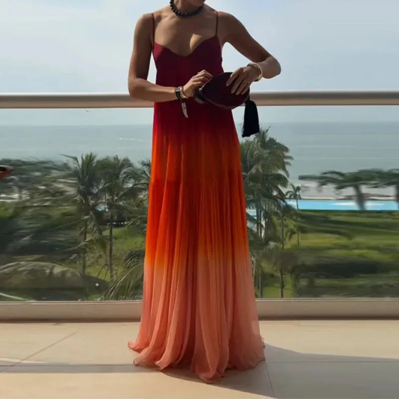 Women’s Gradient Color Slip Maxi Dress – Casual Vacation Sleeveless Strappy Sundress Summer 2026