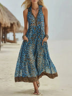 Women’s Vintage Leopard Print Hooded Maxi Dress – V-Neck Sleeveless Zipper Casual Summer Long Dress 2026