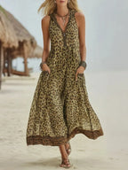 Women’s Vintage Leopard Print Hooded Maxi Dress – V-Neck Sleeveless Zipper Casual Summer Long Dress 2026