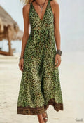 Women’s Vintage Leopard Print Hooded Maxi Dress – V-Neck Sleeveless Zipper Casual Summer Long Dress 2026