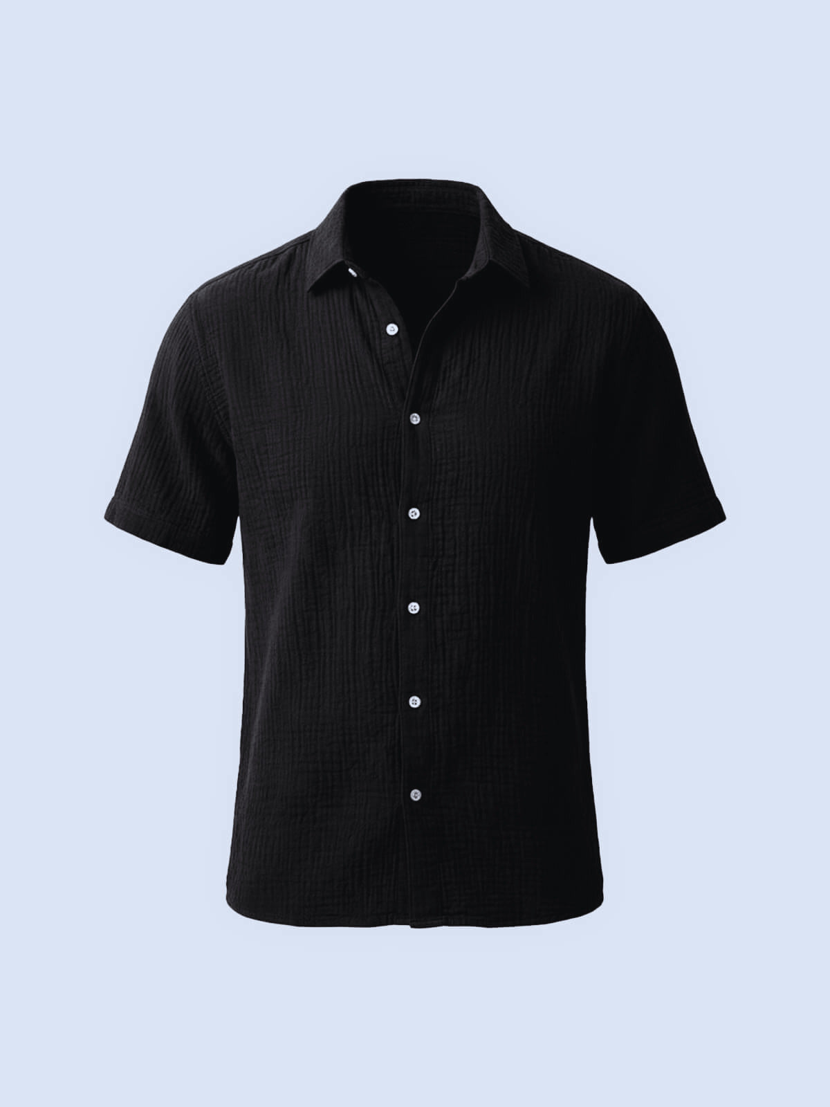 Regular Fit Crinkled Cotton Short Sleeve Button-Up Shirt