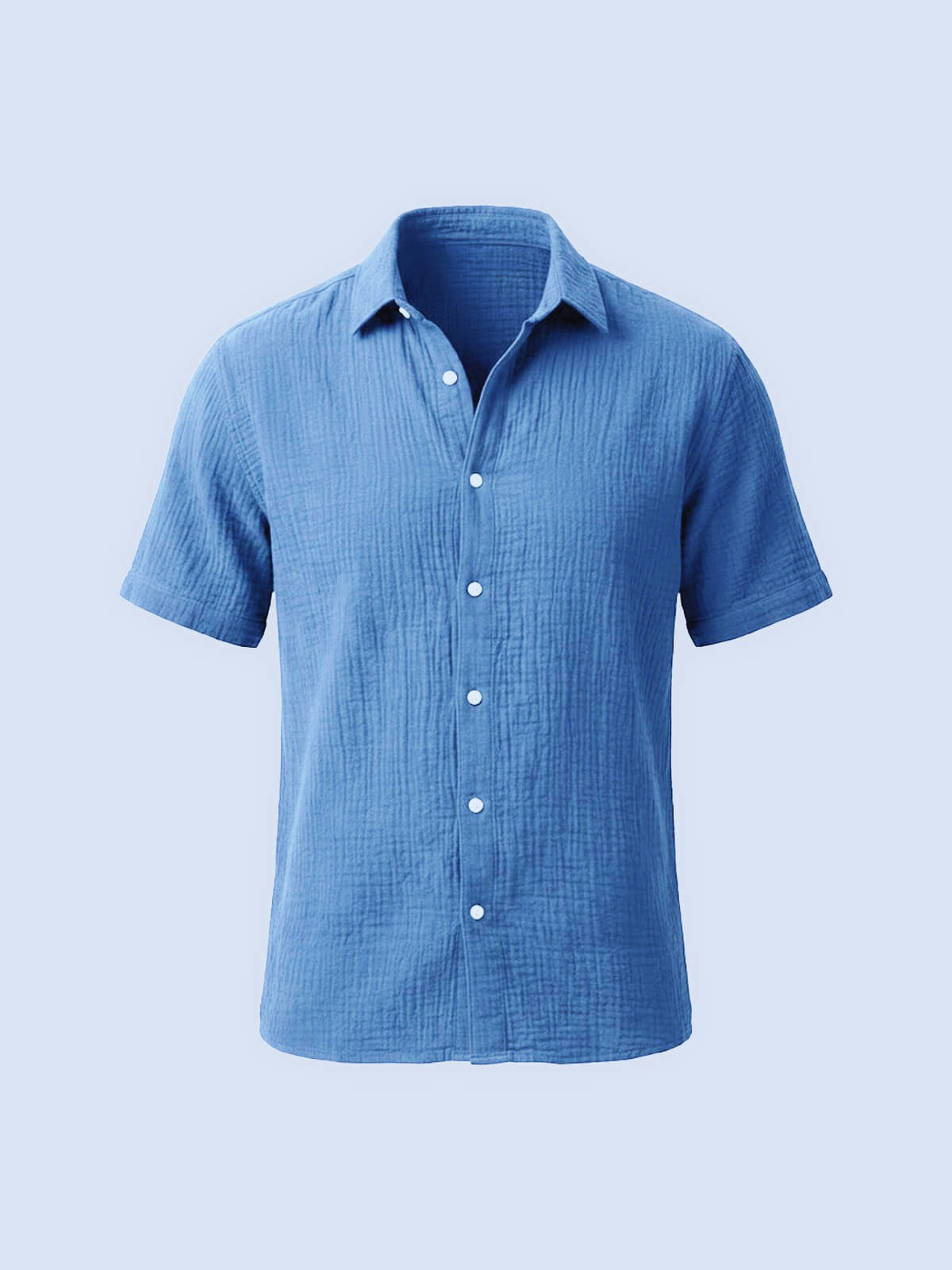 Regular Fit Crinkled Cotton Short Sleeve Button-Up Shirt