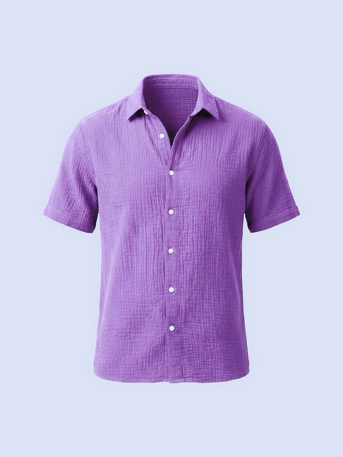 Regular Fit Crinkled Cotton Short Sleeve Button-Up Shirt