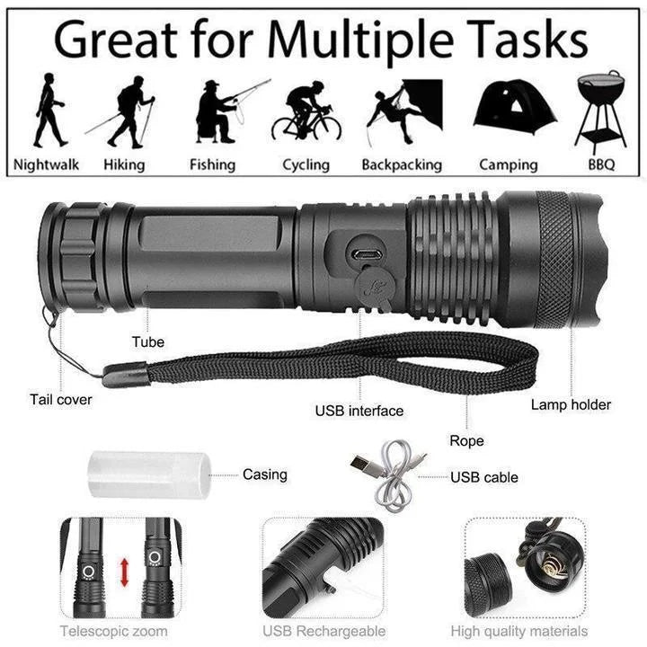 Rechargeable Tactical LED Flashlight with Zoom