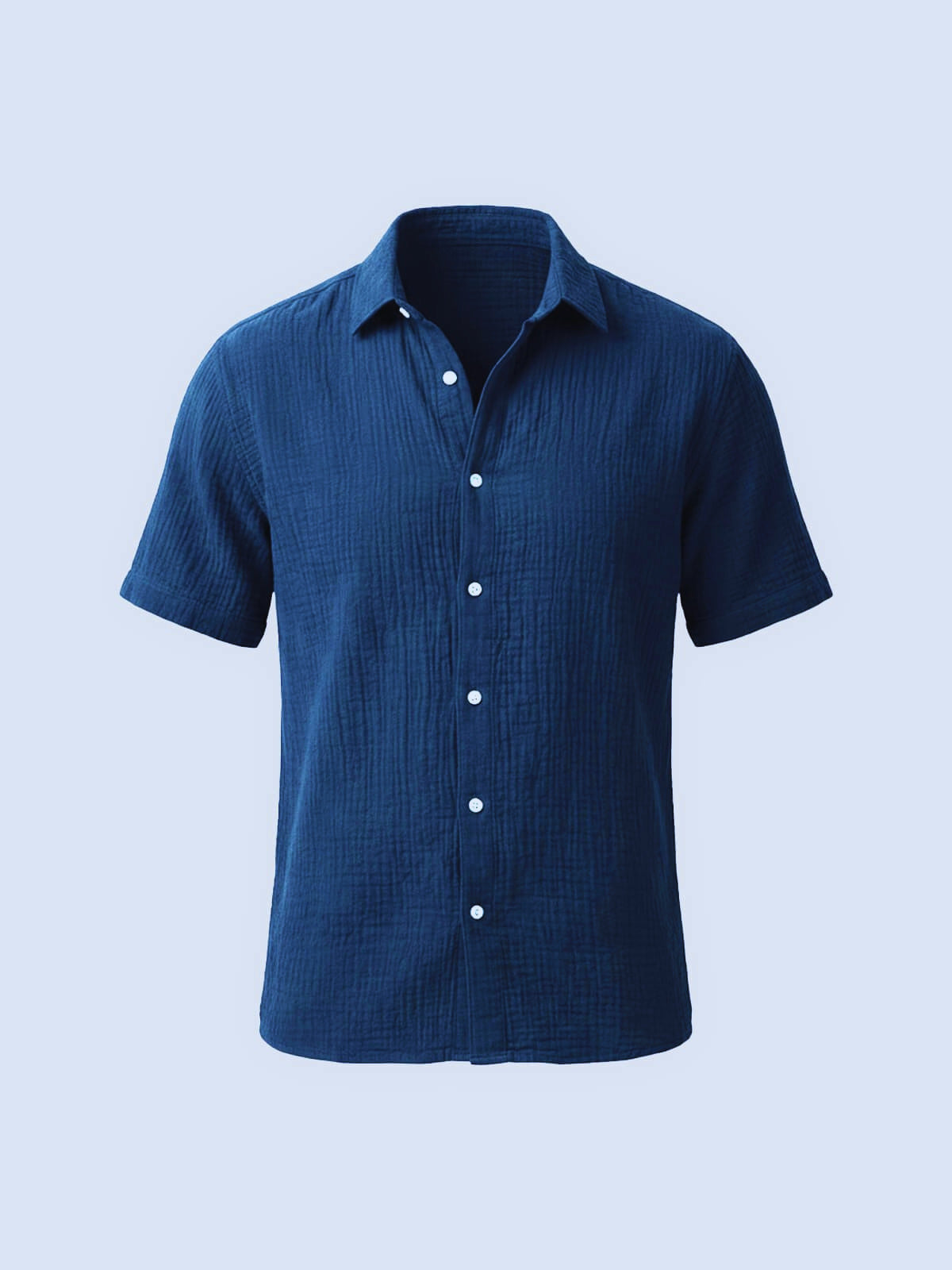 Regular Fit Crinkled Cotton Short Sleeve Button-Up Shirt