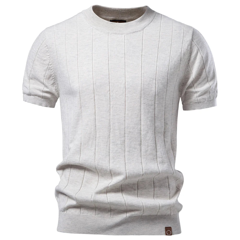 Men’s 100% Cotton Striped T-Shirt – Soft O-Neck Casual Summer Top