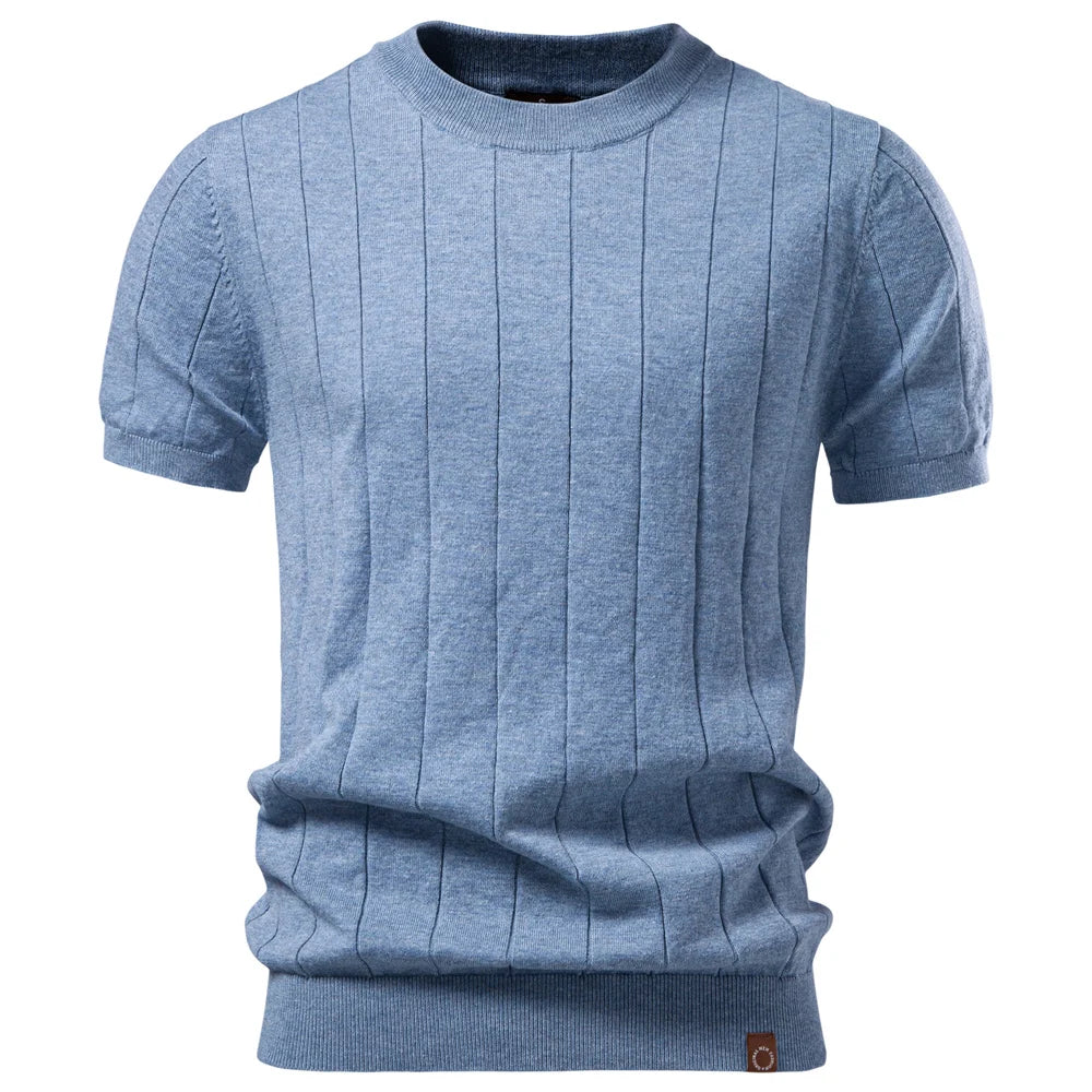 Men’s 100% Cotton Striped T-Shirt – Soft O-Neck Casual Summer Top