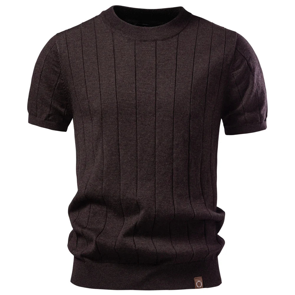 Men’s 100% Cotton Striped T-Shirt – Soft O-Neck Casual Summer Top