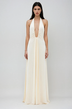 Women’s Halter Neck Maxi Dress – Goddess Draped Elegant Evening Gown