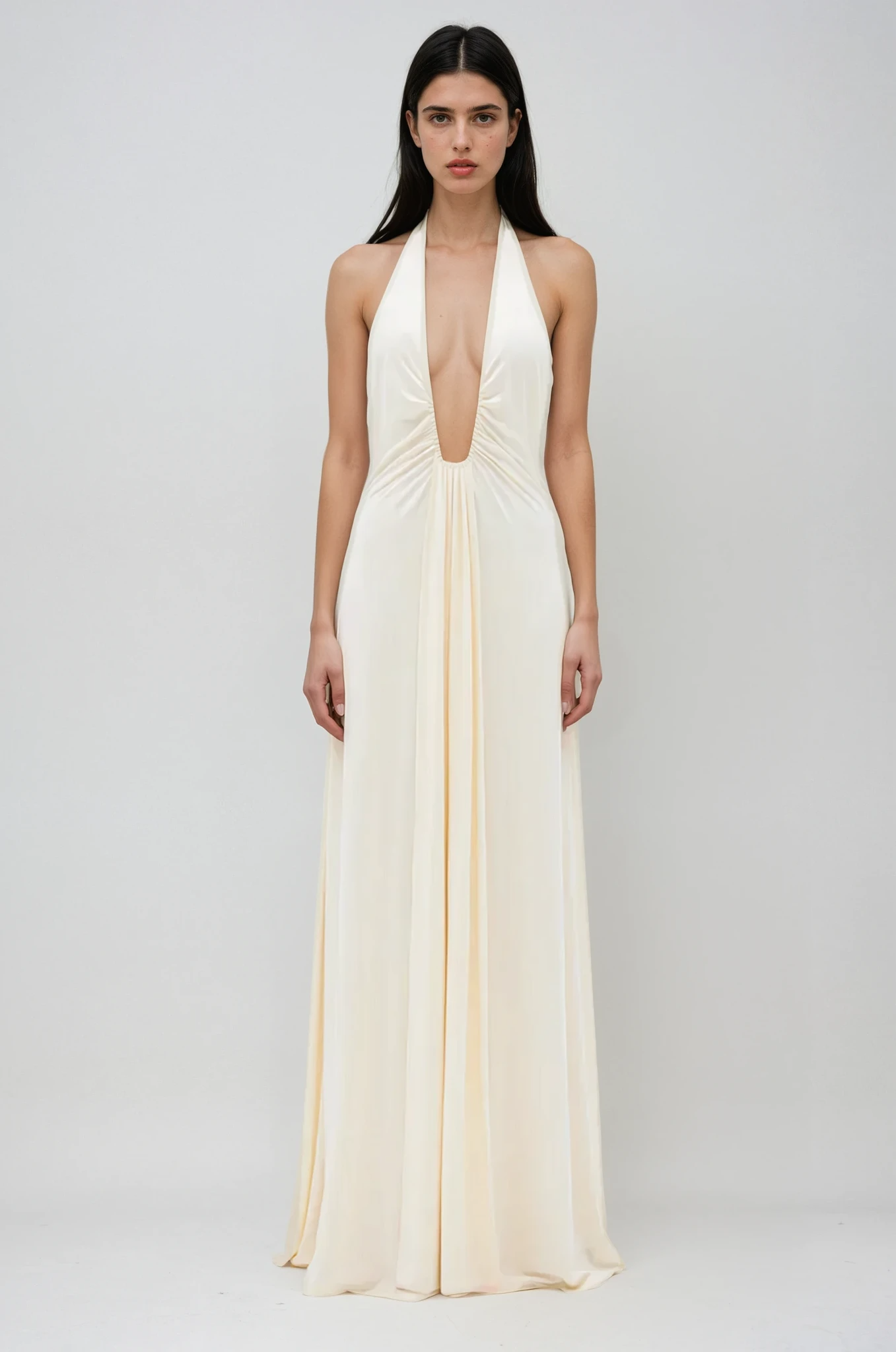 Women’s Halter Neck Maxi Dress – Goddess Draped Elegant Evening Gown