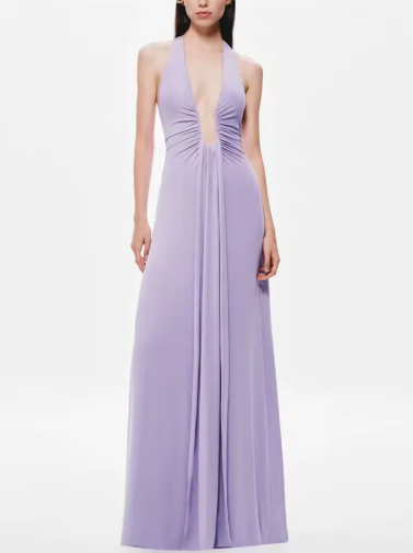 Women’s Halter Neck Maxi Dress – Goddess Draped Elegant Evening Gown