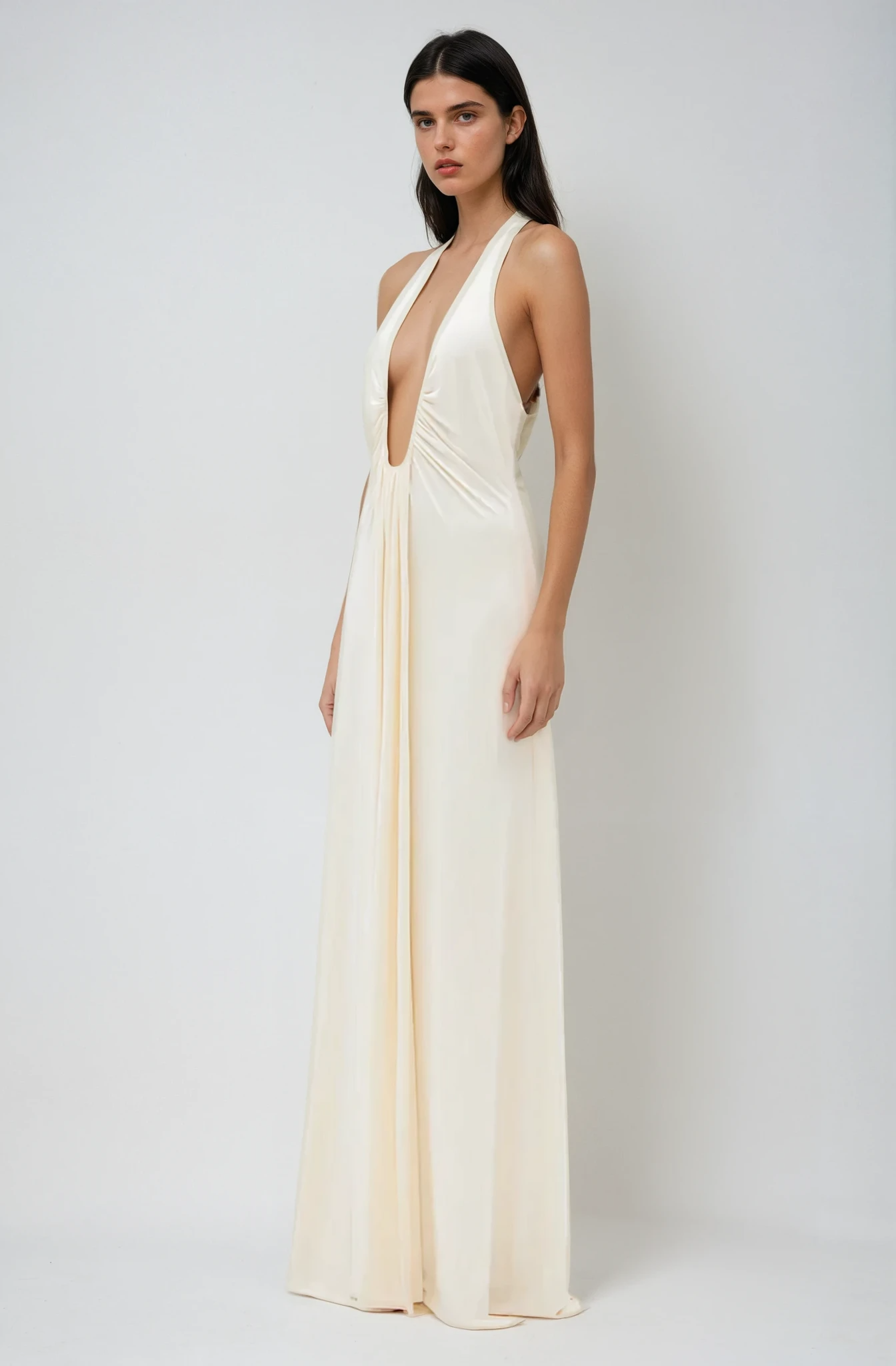 Women’s Halter Neck Maxi Dress – Goddess Draped Elegant Evening Gown