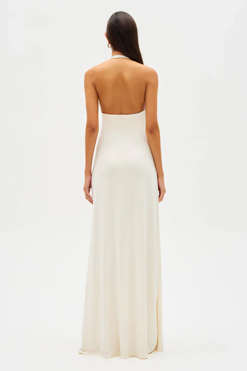 Women’s Halter Neck Maxi Dress – Goddess Draped Elegant Evening Gown