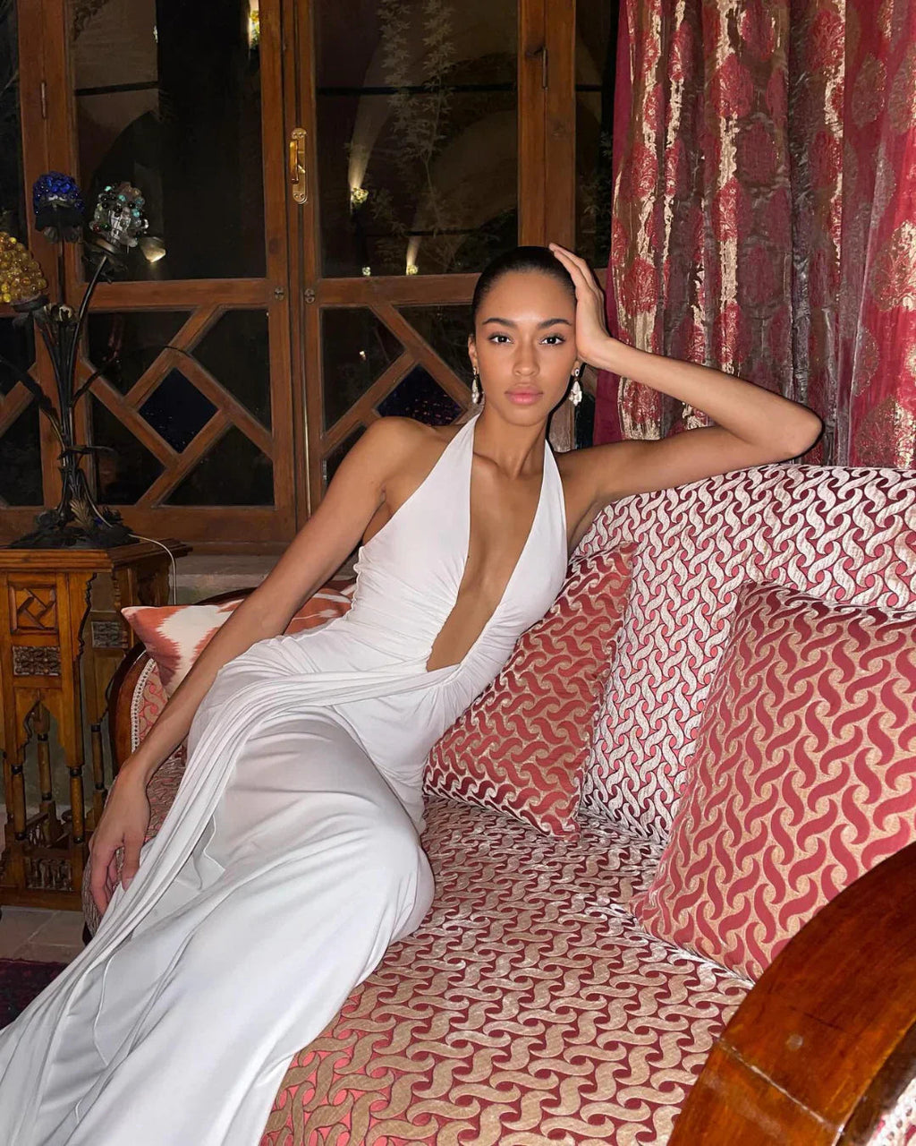 Women’s Halter Neck Maxi Dress – Goddess Draped Elegant Evening Gown