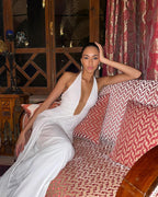 Women’s Halter Neck Maxi Dress – Goddess Draped Elegant Evening Gown