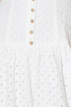 Women’s Eyelet Textured Cotton Mini Dress with Round Neck, Sleeveless Design & Dropped Waist