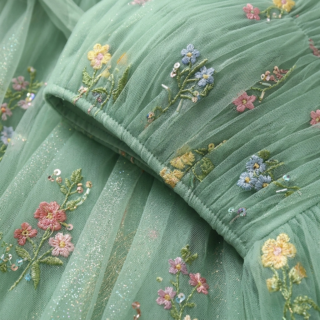 Mint Green Tea-Length Party Dress – Adjustable Strap Tulle Formal Dress for Weddings & Prom