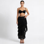 Altheira Lace Corset Two-Piece Set – Tiered Guipure Bustier & Cascading Maxi Skirt
