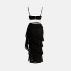 Altheira Lace Corset Two-Piece Set – Tiered Guipure Bustier & Cascading Maxi Skirt