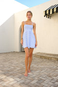 Floral Lace Overlay Spaghetti Strap Fit & Flare Mini Dress in Baby Blue