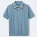 Men’s Textured Knit Polo Shirt – Vintage Style Ribbed Stretch Smart Casual To