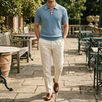 Men’s Textured Knit Polo Shirt – Vintage Style Ribbed Stretch Smart Casual To