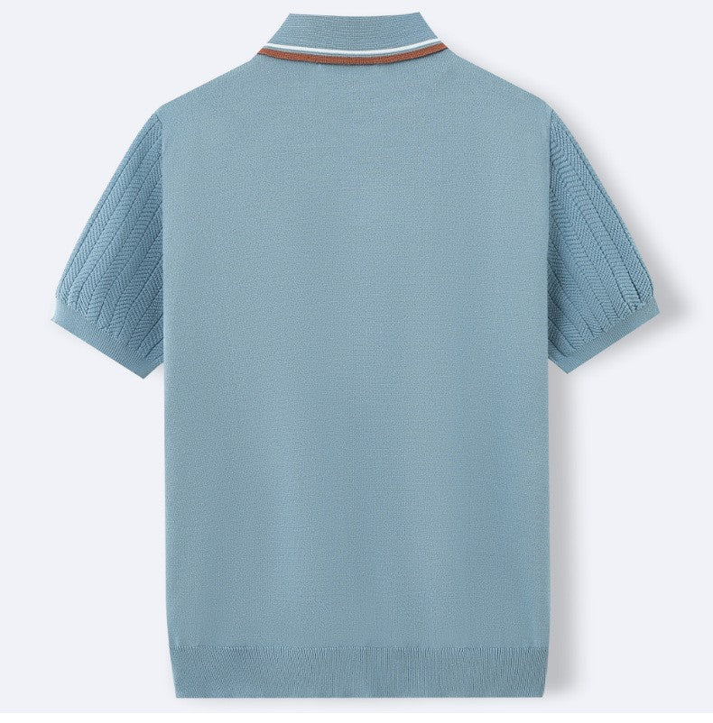 Men’s Textured Knit Polo Shirt – Vintage Style Ribbed Stretch Smart Casual To