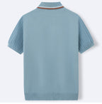 Men’s Textured Knit Polo Shirt – Vintage Style Ribbed Stretch Smart Casual To