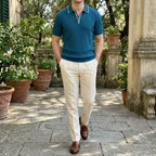 Men’s Textured Knit Polo Shirt – Vintage Style Ribbed Stretch Smart Casual To