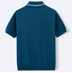 Men’s Textured Knit Polo Shirt – Vintage Style Ribbed Stretch Smart Casual To