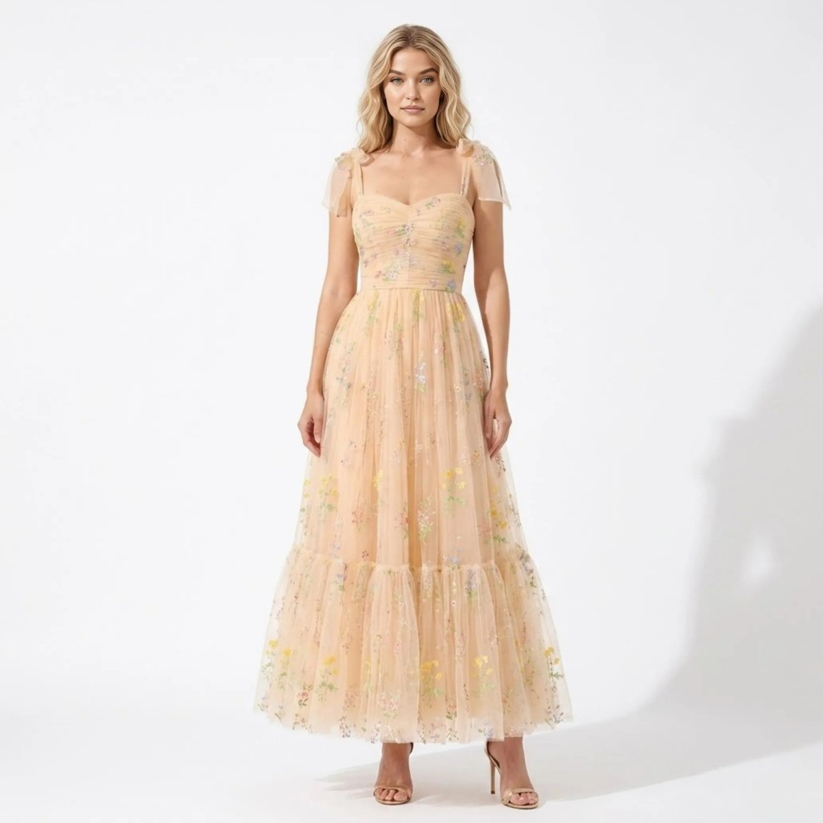 Amarante Embroidered Tulle Gown – Floral A-Line Fairytale Evening Dress