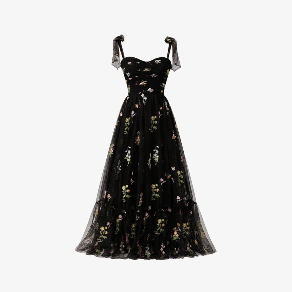 Amarante Embroidered Tulle Gown – Floral A-Line Fairytale Evening Dress