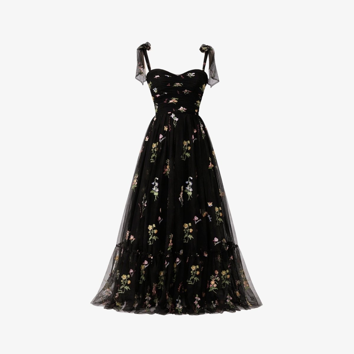 Amarante Embroidered Tulle Gown – Floral A-Line Fairytale Evening Dress