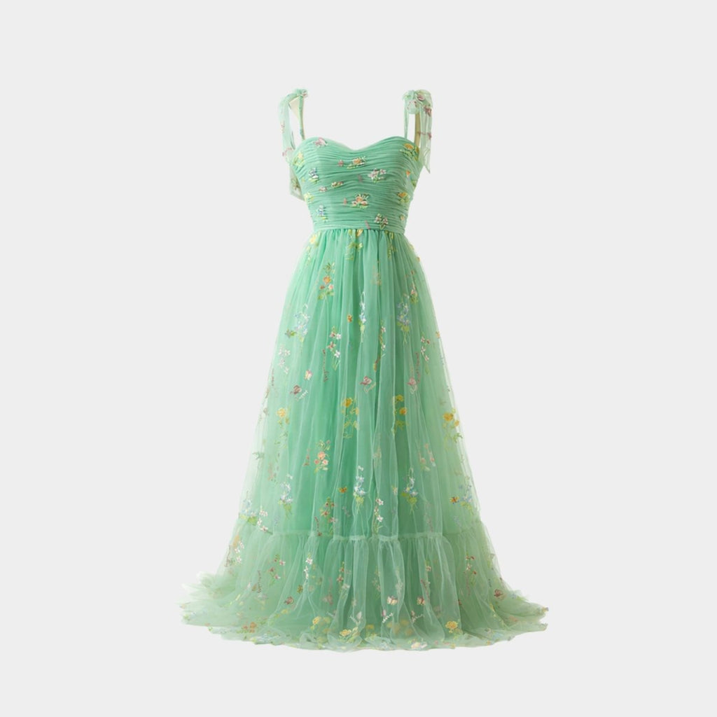 Amarante Embroidered Tulle Gown – Floral A-Line Fairytale Evening Dress