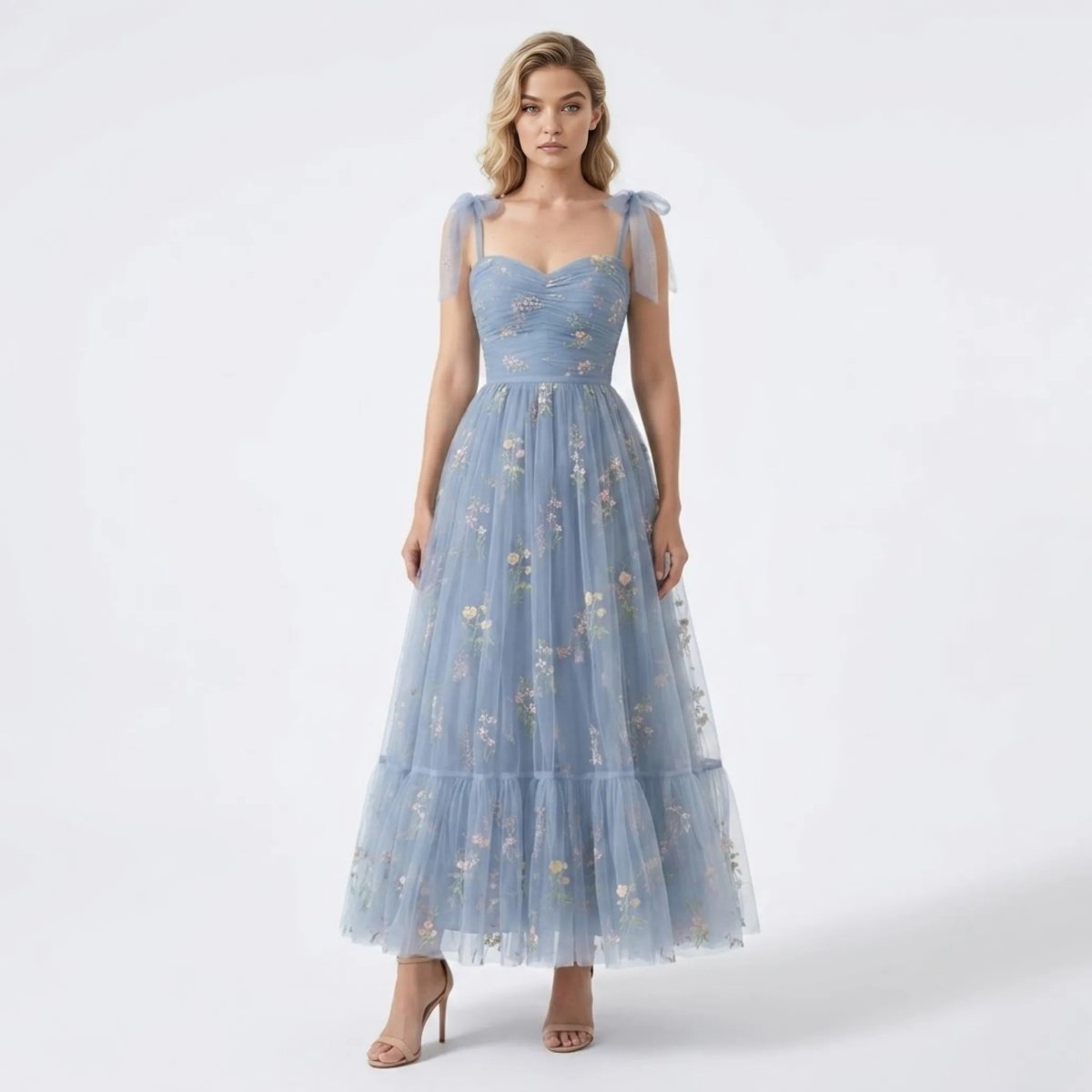 Amarante Embroidered Tulle Gown – Floral A-Line Fairytale Evening Dress
