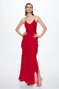 Women’s Ruffle Zip Long Dress – Elegant Bodycon Maxi Dress with Cascading Ruffles & Slim Fit Silhouette for Weddings, Parties & Evening Wear
