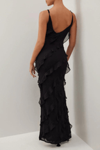 Women’s Ruffle Zip Long Dress – Elegant Bodycon Maxi Dress with Cascading Ruffles & Slim Fit Silhouette for Weddings, Parties & Evening Wear