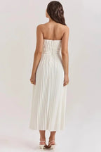 Women’s Anaflor Corset Pleated Midi Dress – Sweetheart Neck Boned Bustier Plissé Skirt Elegant Evening & Occasion Dress for Weddings & Events