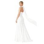 Women’s Aphrodite Strapless Pleated Gown – Asymmetrical White Evening Dress with Scarf Neckline for Weddings, Galas & Formal Events