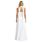 Women’s Aphrodite Strapless Pleated Gown – Asymmetrical White Evening Dress with Scarf Neckline for Weddings, Galas & Formal Events