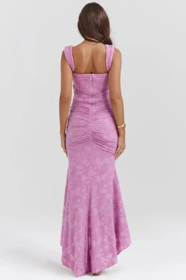 Arabella Pink Jacquard Corset Gown – Structured High-Low Mermaid Evening Dress