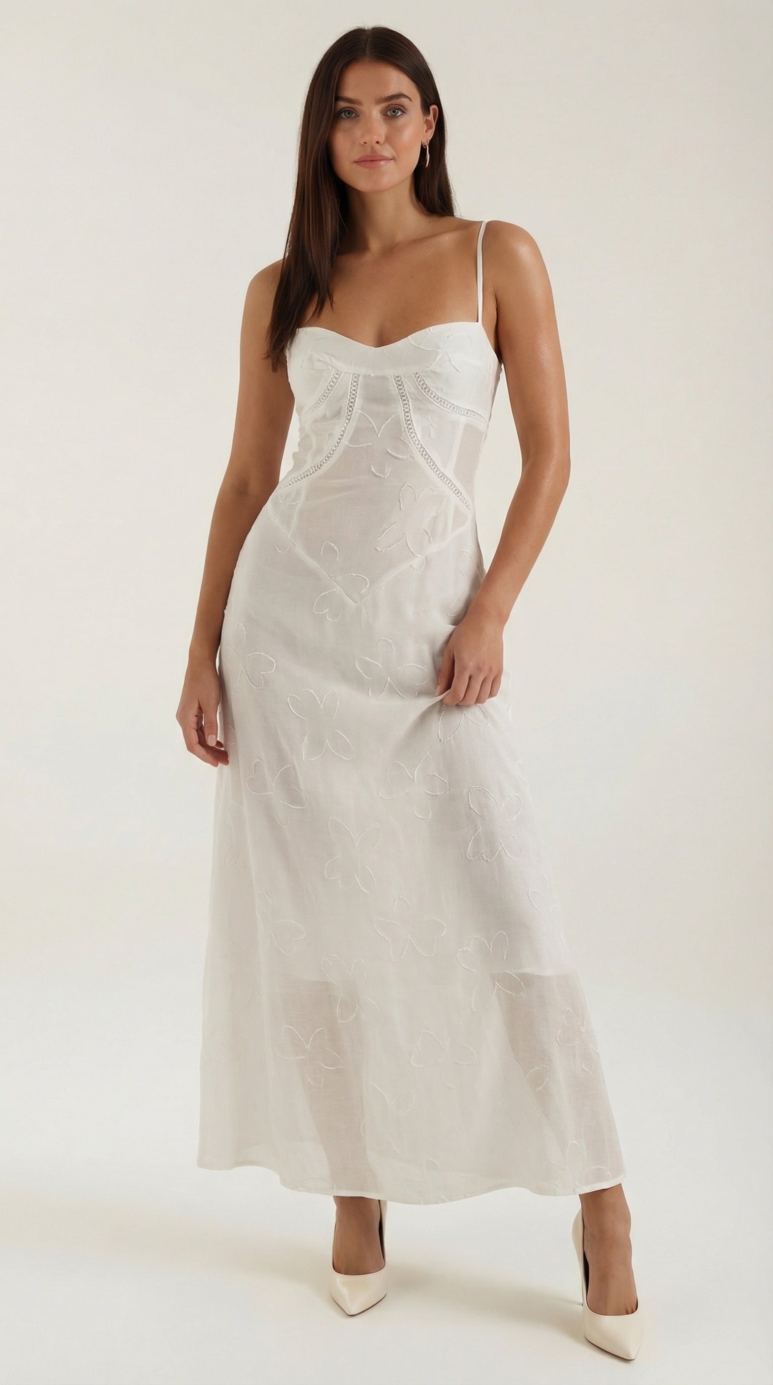 Arabelle Lace Maxi Dress — Women’s Floral Jacquard Sweetheart Strap Elegant Bridal Evening Gown
