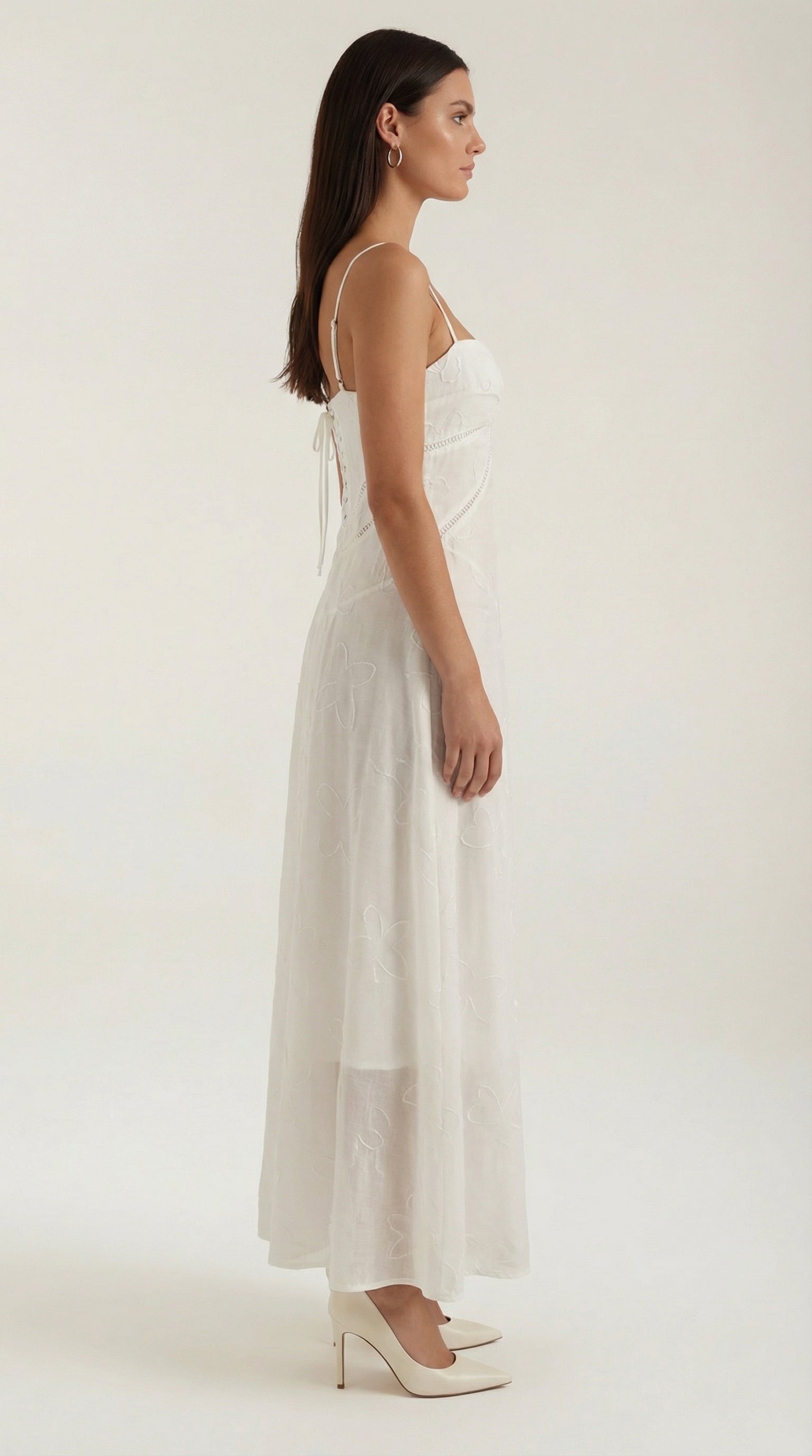 Arabelle Lace Maxi Dress — Women’s Floral Jacquard Sweetheart Strap Elegant Bridal Evening Gown