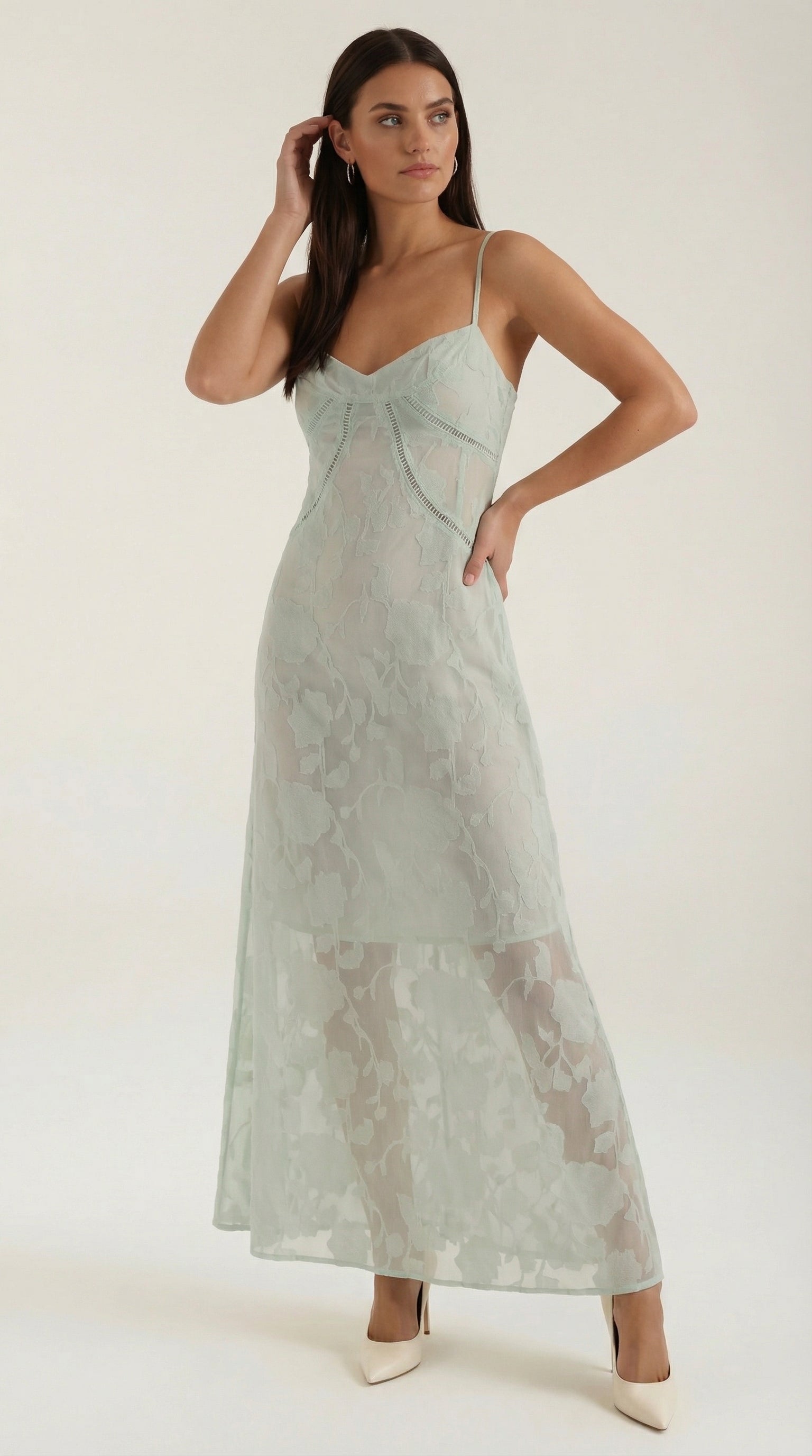 Arabelle Lace Maxi Dress — Women’s Floral Jacquard Sweetheart Strap Elegant Bridal Evening Gown