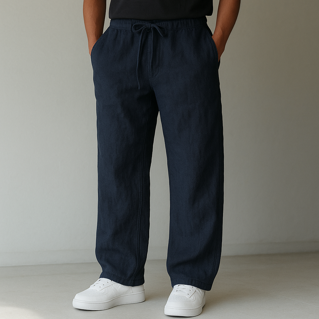 Women’s White Linen Wide-Leg Pants – High Waist Drawstring Relaxed Summer Trousers