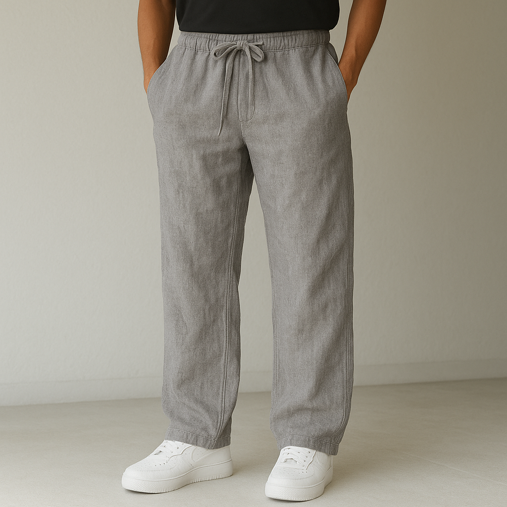 Women’s White Linen Wide-Leg Pants – High Waist Drawstring Relaxed Summer Trousers